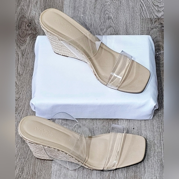 Size 10 Charlotte Russe Clear Strap Wedge Sandals - Picture 1 of 6